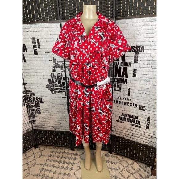 Retro Chic Torrid Plus 18 Red Skull-Rose-Love Graphic Short Sleeve Midi Dress - Picture 1 of 7